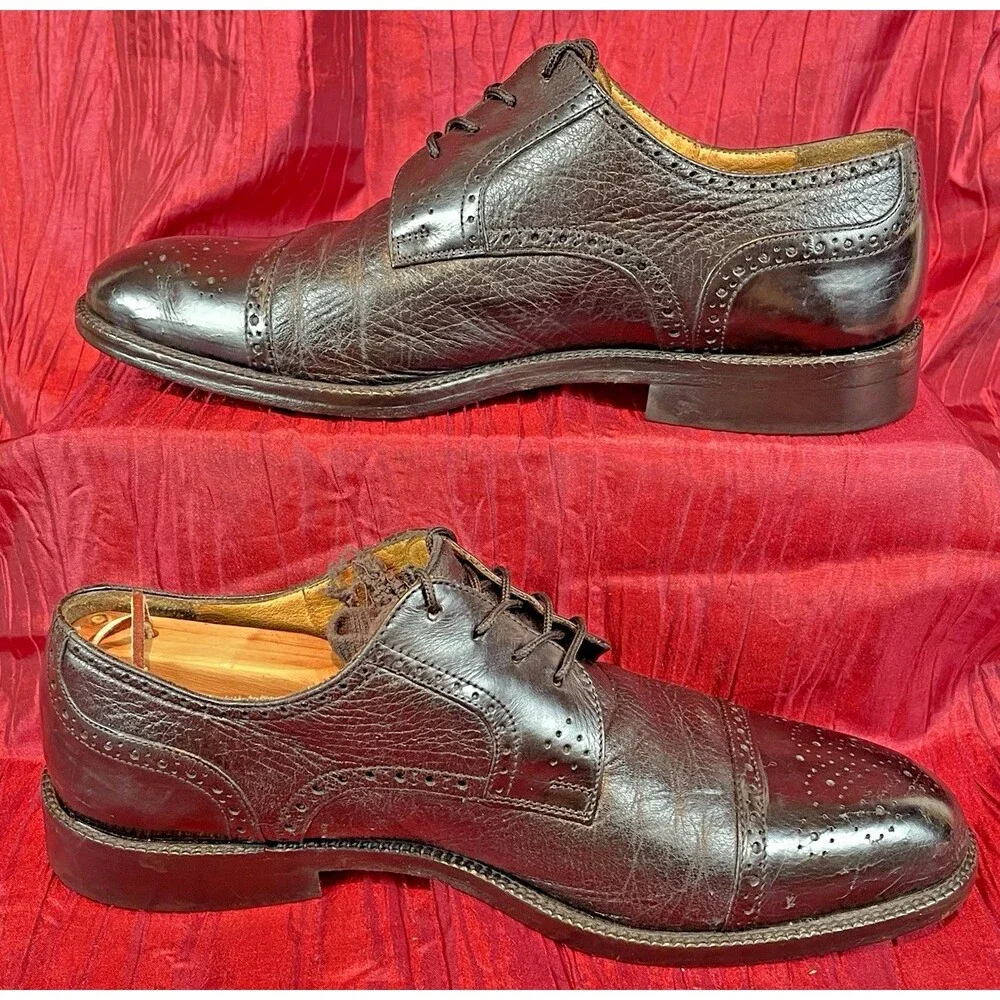 Mens Johnston & Murphy Black Leather Wingtip Oxfords Dress Shoes sz 9.5M